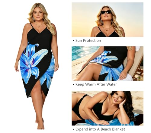 ZIRHYSTA Plus Size Swimsuit Cover Up - Beach Backless Sarong Wrap,Blue 1XL — view 4