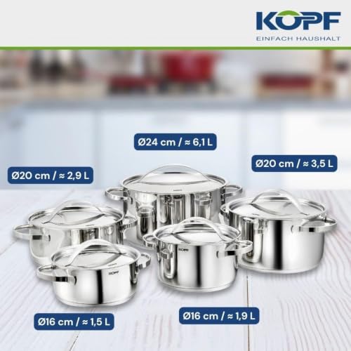 Miniatura 2 de Kopf Stilo Batería De Cocina Con Tapas, Apta Para Inducción, Acero Inoxidable, 10 Piezas