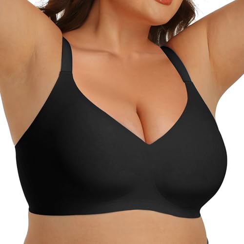 Kimmery Seamless Bras for Women No Underwire Wireless T Shirt Bra Comfortable Buttery Soft Push Up Bralette Daily Wear Black 2XL — view 3