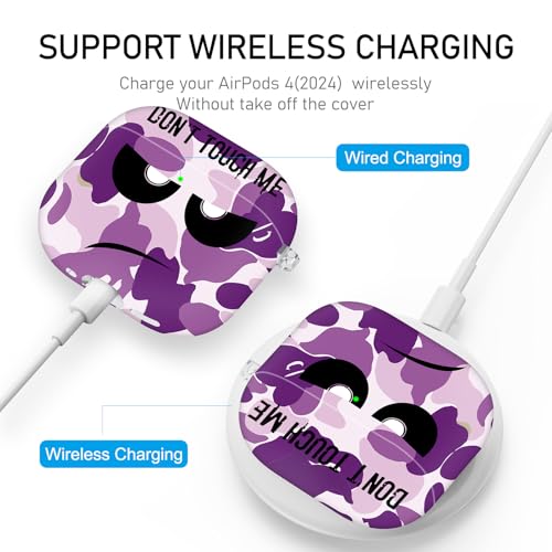 Image of for Apple Airpods 4th Generation Case Cover(2024),Don't Touch Me for Airpods 4 Cover with Keychain /Lanyard Soft Cute Shockproof Covers for Women Men Compatible AirPod 4 Case,Purple