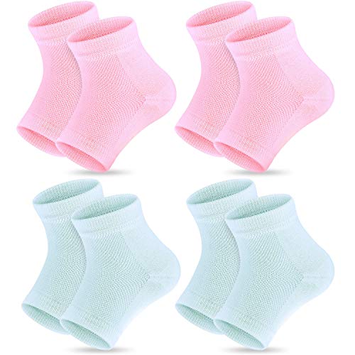 Bememo Soft Gel Heel Socks Ventilate Open Toe Socks 4 Pairs for Dry Hard Cracked Skin Moisturizing Day Night Care Skin (Pink and Turquoise)