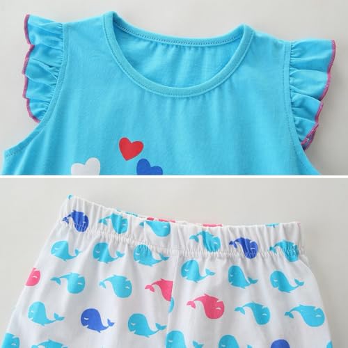 Image of Girls Shorts Set Outfits for Toddler Girls T-shirts Clothing Sets Kids Summer Graphic Cotton Tops Tees 3-7 Years