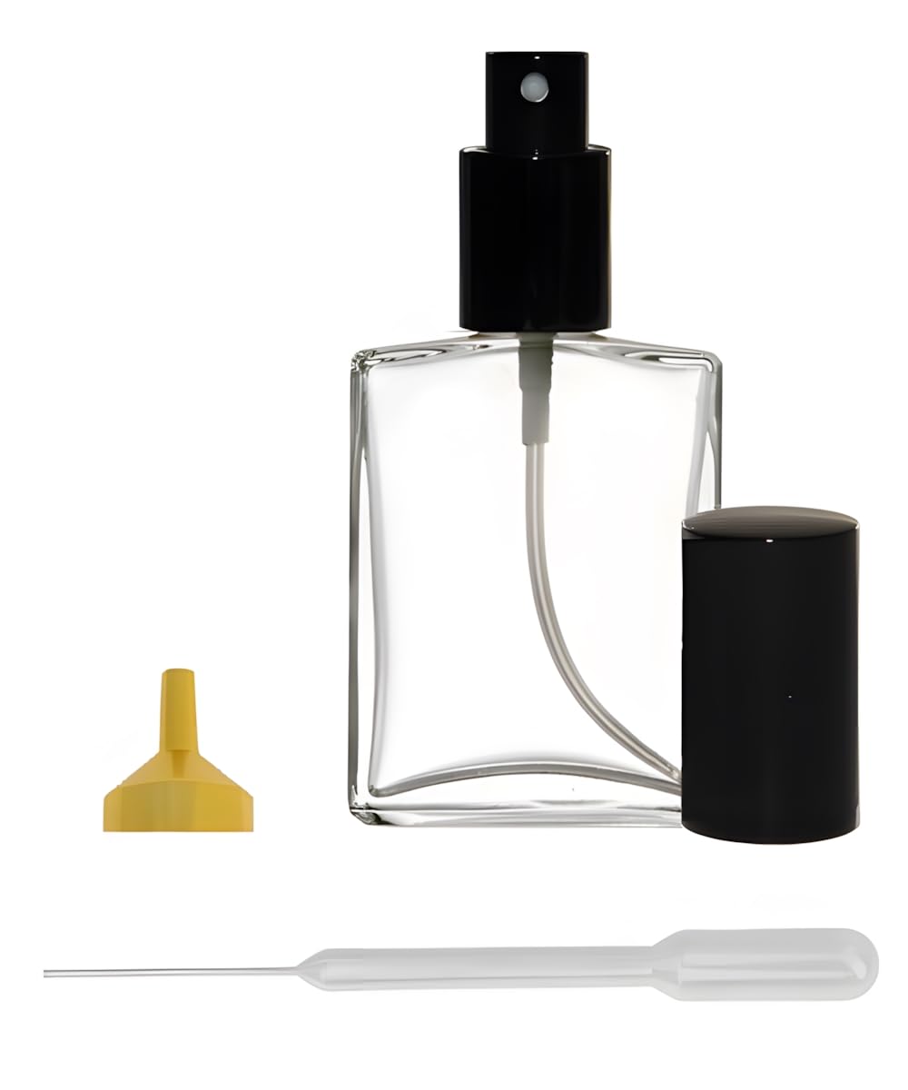 Riverrun Cologne Perfume Atomizer Empty Refillable Glass Bottle Black Sprayer and Metal Funnel 60ml 2 oz