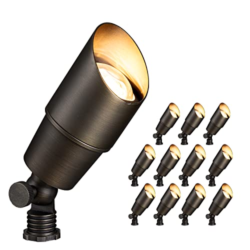 Gardenreet Brass Low Voltage Spot Lights Outdoor Waterproof Ip65, 12V Led Bronze Landscape Lights Wired Uplight Fixture For Garden, Yard, Patio, Lawn, Wall, Home, Tree Without Mr16 Bulb(12 Pack) #TOP20