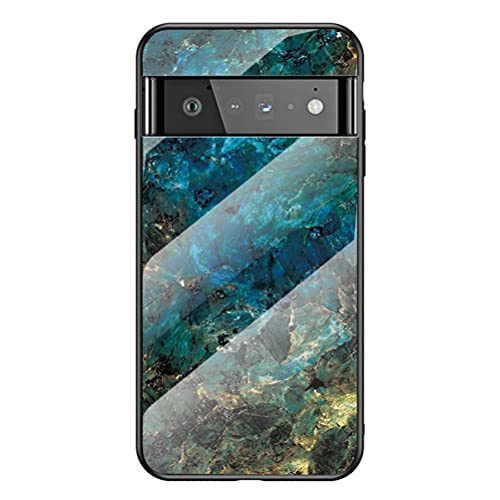 MOONCASE Case for Google Pixel 6 Pro, Marble Pattern Case Glass Back Cover Slim Shockproof Soft TPU Silicone Case for Google Pixel 6 Pro 6.71" (Emerald)