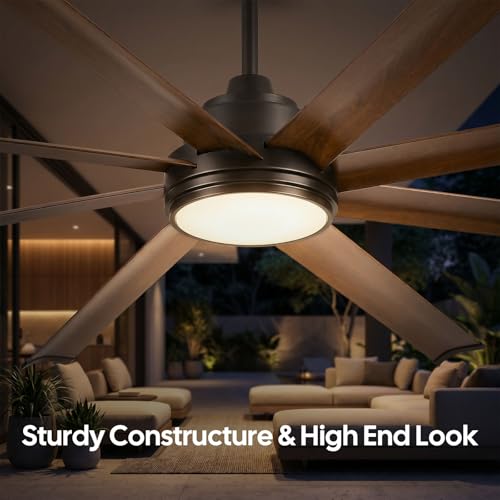 72" Outdoor Ceiling Fan with Light, Smart Alexa/App/Remote Control, 8 Walnut Finish Anti-Rust Aluminum Blades, 9799 CFM High Airflow, Quiet Reversible DC Motor, Modern Farmhouse Fan for Patios Garage by Sukerxius - Used condition - Image 7