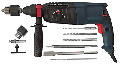 Inditrust 1250W with 6 MONTHS WARRANTY 26mm 2-26 RE Reversible Rotary Hammer Drill machine SDS Plus with 3 Modes 3 Hammers Bits 2 Chisels (Blue, green)