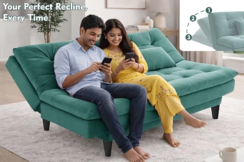 Image of Rosebell Modern Three-Seater Sofa Cum Bed Foldable Velevt Fabric Sofa, Stylish Design for Living Room, Guest Room & Office-Green-Color