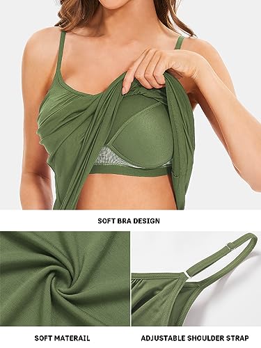 Image of Air Curvey Camisole for Women Bulid in Bra Casual Flowy Cami Adjustable Spaghetti Strap Tank Top Pleated Loose Fit S-XXXXL