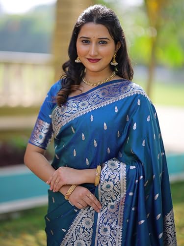 Image of SGF11 Women's Kanjivaram Pure Soft Silk Saree For Women Pure Golden Zari With Blouse Piece