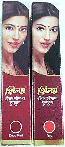 Shilpa Sheer Saubhagya Kumkum India Traditional 2 Shades - Red & Deep Red Liquid Bindi - Dermatologically Tested by Shilpa Sheer Saubhagya Kumkum