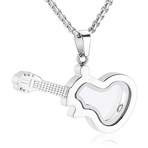 Clear Glass Guitar Cremation Neckalce For Women Men Musical Instrument Memorial Urn Jewelry For Ashes Keepsake Pendant #TOP5
