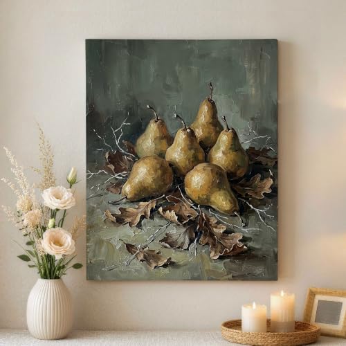 Lienzo decorativo para pared, cuadro de peras y hojas verdes rústicas para decorar el hogar