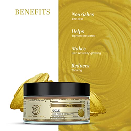 Khadi Natural Ayurvedic Gold Peel Off Mask, 50gm|Enhances natural radiance of skin| Nourishes and hydrates skin| Luxurious blend of pure gold dust... - Image 2