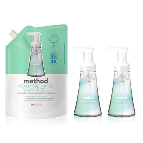 Method Foaming Hand Soap Bundle with Two 10 oz. Dispensers & One 28 oz. Refill | Naturally Derived Hand Soap (Coconut Water)