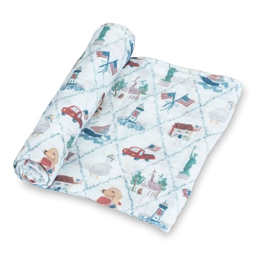 Image of LollyBanks Baby Swaddle Blanket 4th of July, 100% Cotton Neutral Muslin Blankets for Boys and Girls, Breathable 47 x 47 Inches Receiving Blanket, Soft and Lightweight Baby Wrap, Registry (USA Print)