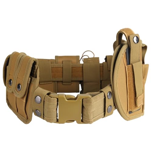 BIFZOIN 10 In 1 Tactical Belt - Utility Tactical Duty Belt - Law Enforcement Modular Equipment System Security Tactical Duty Cop Costume Belts,Police Gear for Women Men,khaki