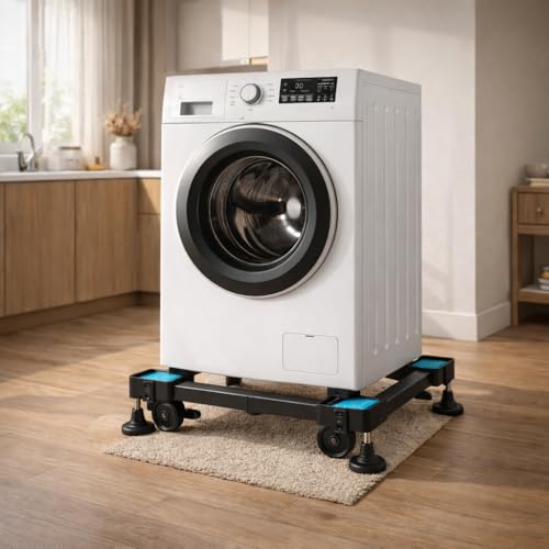 Image of Smart Shelter Washing Machine Stand with Wheels & Green Anti Vibration Pads Adjustable Metal Stand for All Semi or Front or Top Load Washing Machine, Fridge, Dishwasher Stand, etc (Stands up to 170Kg)