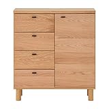 多機能リビングチェスト 収納棚 天然木 クルーラ 幅80cm×高さ88cm (ナチュラル) CLURA LIVING CHEST 80 (H88) (WO-V-NA) 開き戸収納 コード・コンセント対応 （導線スリット・通し孔）