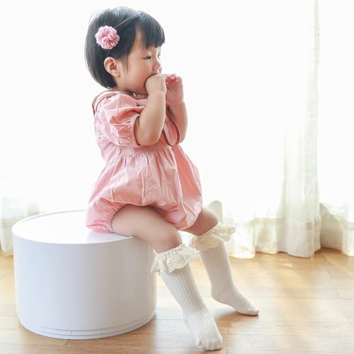 HOUSEYUAN Infant Frilly Baby Girls Knee High Socks 0-3 Months White Newborn Thigh Lace Ruffle Long Socks Toddler Tights Stockings 6-12 Months 2 Pairs - Thumbnail 7
