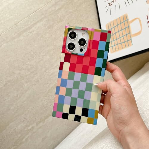 Coque iPhone 14 Pro vichy à carreaux colorés compatible Magsafe 15,5 cm