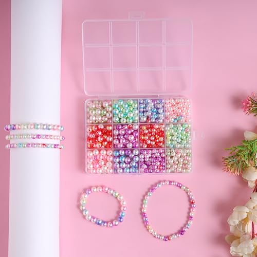 Image of Ambitieux DIY Bracelet Making Kit for Girls - 12 Types Colorful Beads with Charms, Elastic Thread, Earrings, Clasps & Rings - Jewellery Craft Kit for Kids, Birthday Return Gift, Rakhi Special Set for 2 3 4 5 6 7 8 9 10 years (Colorfull pearl beads)