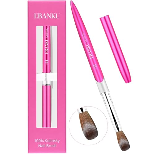 EBANKU Pincel acrílico para uñas, tamaño 10, pinceles acrílicos Kolinsky puros, forma redonda, ovalada, pincel para pintura de uñas para aplicación acrílica, profesional para bricolaje en casa y salón