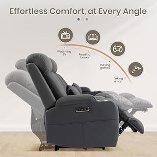 CALIVIA Wall Hugger Power Reclining Sofa with Manual Adjustable Headrests, Electric Recliner Couch with Drop-Down Table, Power Recliner Sofa 3-Seater with Charging Ports for Living Room (Grey)