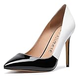 Castamere Womens High Heel Pointed Toe Slip-on Pumps 10CM Multicoloured Black White Pump 12 M US