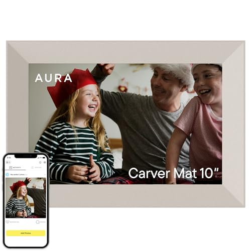 Image of Aura Stone Digital Picture Frame - 10.1 inch HD Mat Display | Wirecutter's Best Digital Frame for Gifting - Send Photos Directly from Your Phone | Quick & Easy Setup Over WiFi - Free App | White