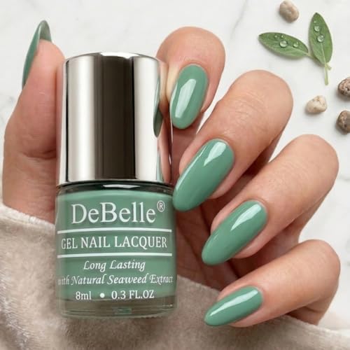 Image of DeBelle Gel Nail Lacquer Asparagus Fern (Sea Green) 8ml Enriched With Natural Seaweed Extract, Cruelty Free, Toxic Free (Glossy Finish)