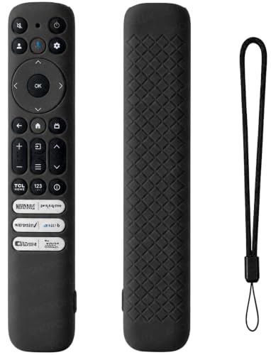 Image of SHOPOFLUX Silicone TV Remote Cover Case Compatible with TCL Tv Remote Protective Cover with Lanyard (Black)
