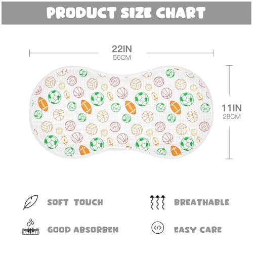 2 Pack Muslin Burp Cloths Soccer White Cotton Baby Burp Cloths Ultra Absorbent and Soft Burping Cloth for Newborn Babies Boys Girls, Large 22" x 11"2