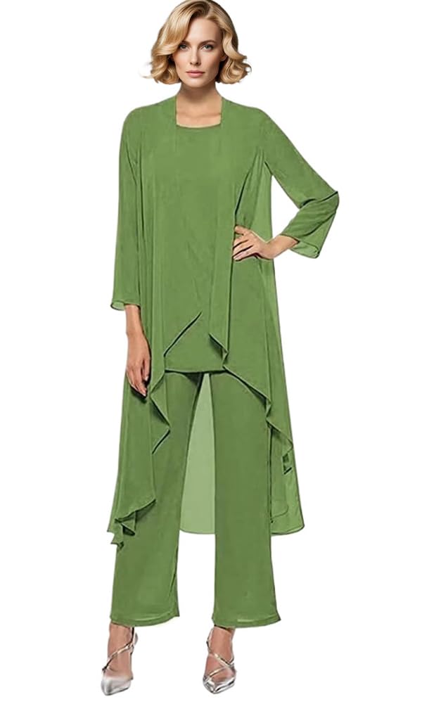 3 Piece Mother of The Bride Pant Suits Chiffon Women Wedding Party Outfit