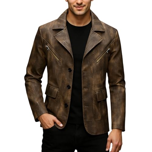 Veste de moto en cuir de haute qualité avec col à revers vintage