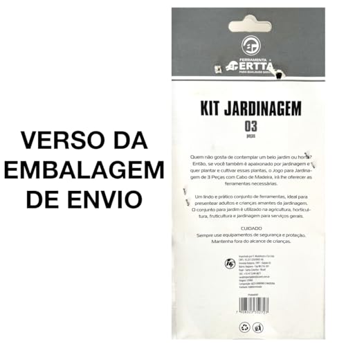 Conjunto Para Jardinagem Metálico Com Cabo de Madeira 3 Peças (Pá Larga, Pá Fina, Ancinho)