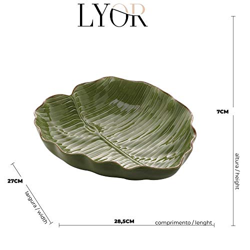 Prato decorativo de ceramica banana leaf verde 28,5x27x7cm lyor