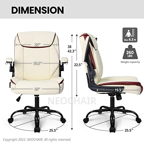 Neo Chair Office Chair Adjustable Desk Chair Mid Back Executive Desk Comfortable Pu Leather Chair Ergonomic Gaming Chair Back Support Home Computer Desk With Flip-Up Armrest Swivel Wheels (Ivory) #TOP4