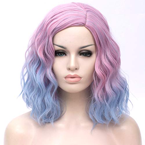 ATAYOU® Kurze Bob Synthetische Rosa zu Blue Ombre Perücke Halloween Cosplay Kostüm Perücke für Frauen mit Perücke Kappe (Rosa zu Blue Ombre)