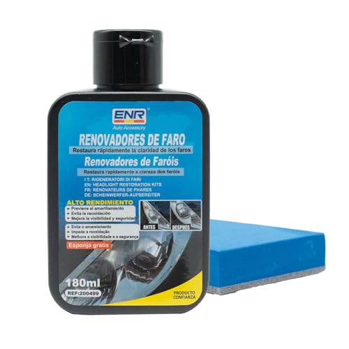 Kit Pulir Faros Coche 180ml con Esponja Premium – Restaurador de Faros, Elimina Amarilleamiento, Óxido y Arañazos, Alto Brillo y Protección UV Duradera