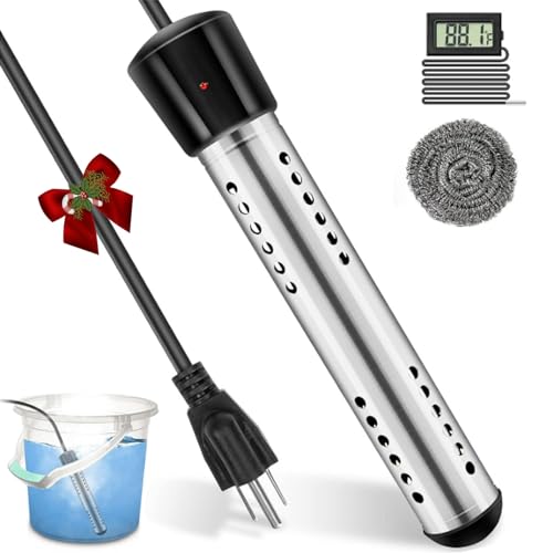 Immersion Water Heater, 2000W Electric Bucket Heater with Digital LCD Thermometer, Portable Submersible Water Heater for Bathtub Bucket Water, Rapidly Heats 5 Gallons of Water in Minutes