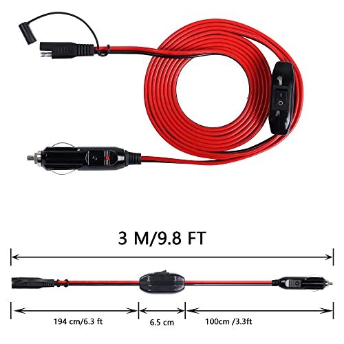 Image of SinLoon Cigarette Lighter SAE Battery Charger Cable with Switch, 12V, 10FT