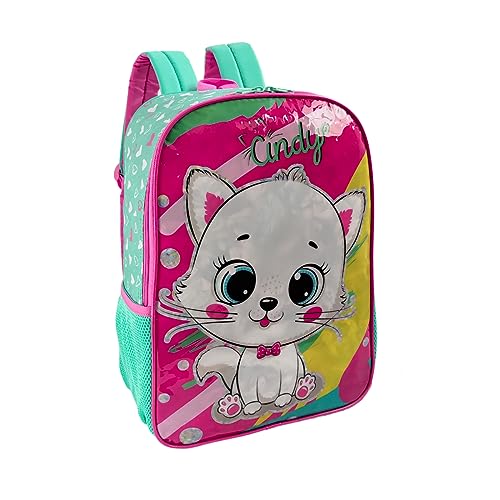 Mochila Costas Escolar Infantil Menina Gatinha Cindy Cor:Verde;Tamanho:M