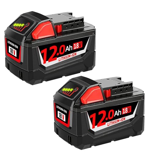 2 Packs 12.0Ah/12000mAh Replacement for Milwaukee M-18 Battery Compatible with Milwaukee Battery M18 48-11-1852 48-11-1850 48-11-1840 48-11-1830 48-11-1820 Cordless Power Tools with LED lndicator