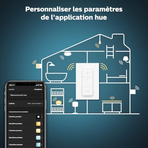 Philips Hue Smart Dimmer Sans-fil V2, Utilisation exclusive pour les produits Philips Hue, variateur de lumière pour l'intérieur