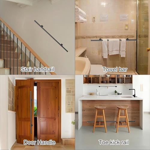 Handlauf Treppe, Rutschfester Treppengeländer Innen und Außen, Geländer Treppe Rohrförmiges Handfußgeländer,Wandhandlauf mit Zubehör Handlauf Schwarz Komplettset 1M