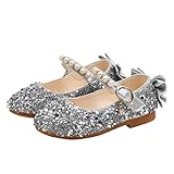 YOSICIL Mädchen Prinzessin Schuhe Glitzer ELSA Schuhe Flache Ballerinas Kinder Festliche Schuhe Fasching Karneval Halloween Tanzball Party Gold Silber Pink Gr.21-35