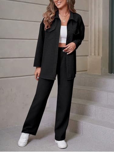 Image of GRECIILOOKS Co-Ord Set for Women | Travel Co-Ord Set | Festive Co Ord Set for Women | Trendy Summer Casual Set | Women's Pajama Set Long Sleeve Button-Down Shirt and Pants | Western Co-Ord Set