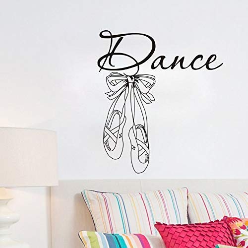 Hermosos Zapatos De Ballet Vinilo Pared Calcomanía Cita Dance Girls Room Decal Art Mural Tatuajes De Pared Para La Sala De Bailarina 56X64 Cm Cover