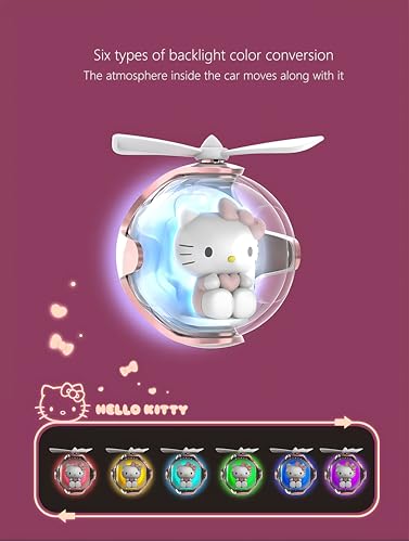 Image of Kitty Car Air Freshener, Cute Pink Cat Pilot Air Vent Clip Interior Accessory, with 6 Color Changes, Rotating Propeller Car Air Outlet Fan, Creative Cartoon Car Air Freshener